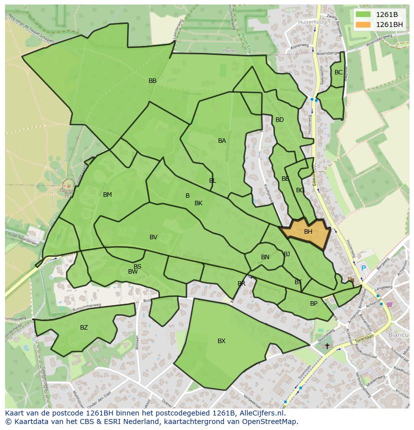 Afbeelding van het postcodegebied 1261 BH op de kaart.