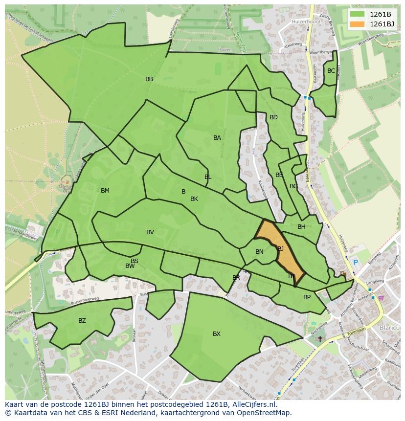 Afbeelding van het postcodegebied 1261 BJ op de kaart.