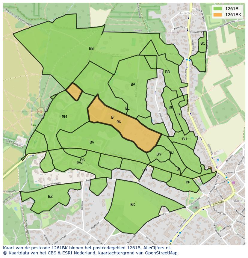 Afbeelding van het postcodegebied 1261 BK op de kaart.