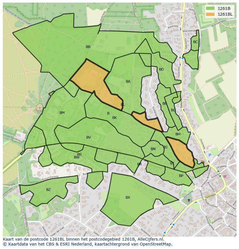Afbeelding van het postcodegebied 1261 BL op de kaart.