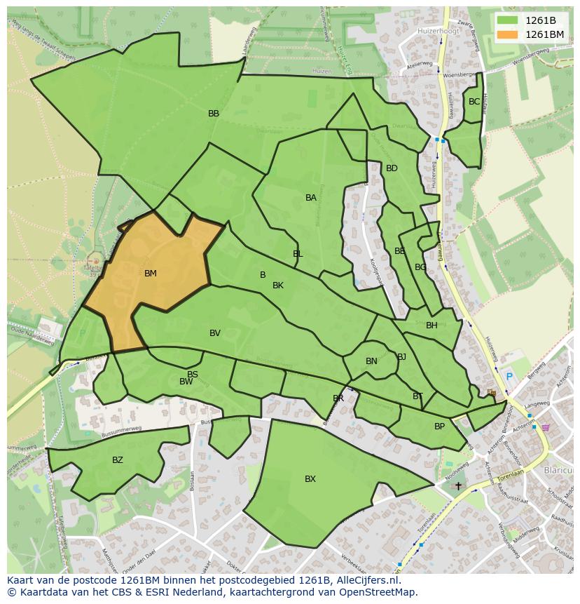 Afbeelding van het postcodegebied 1261 BM op de kaart.