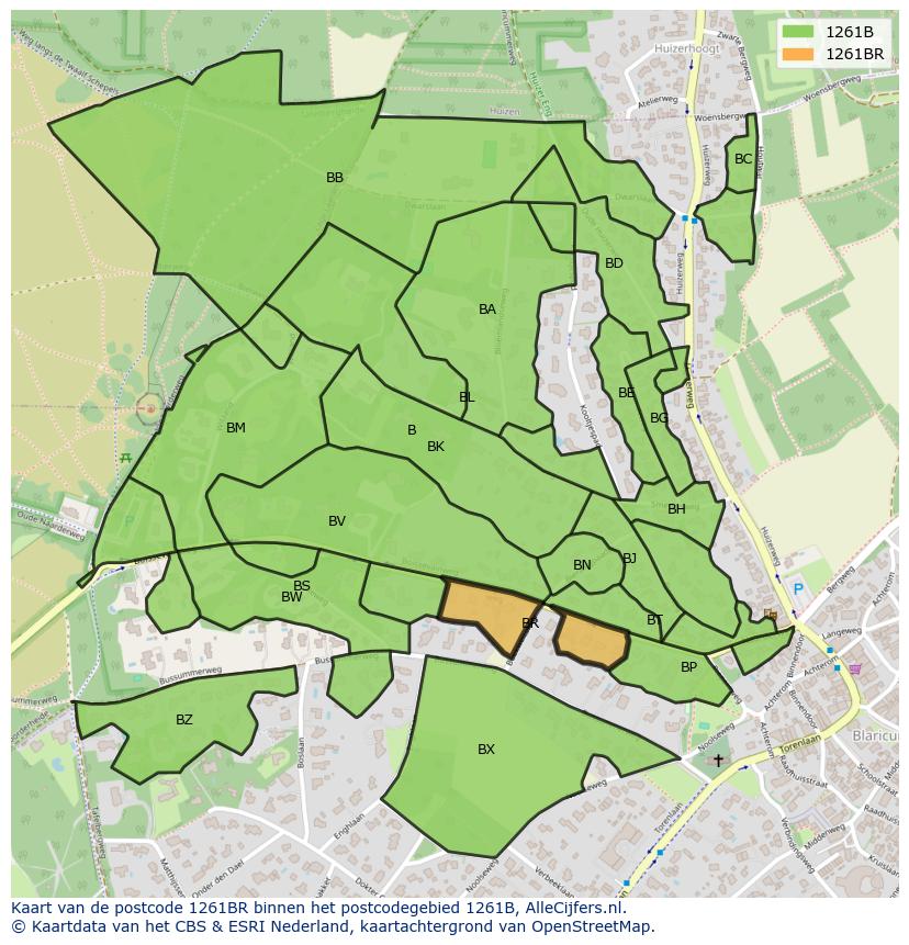 Afbeelding van het postcodegebied 1261 BR op de kaart.