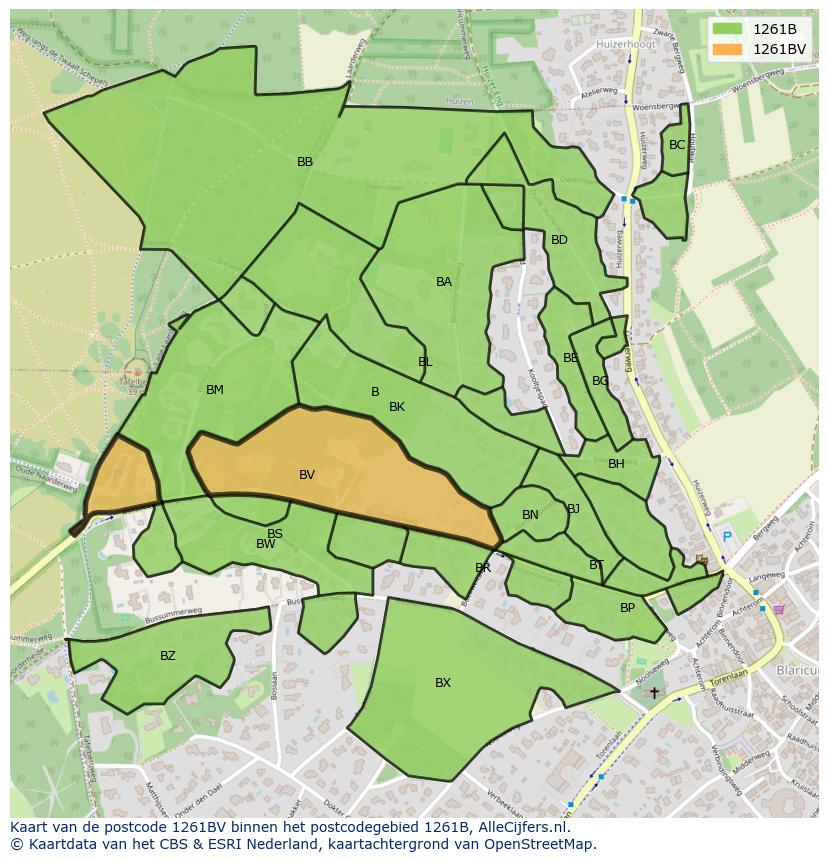 Afbeelding van het postcodegebied 1261 BV op de kaart.