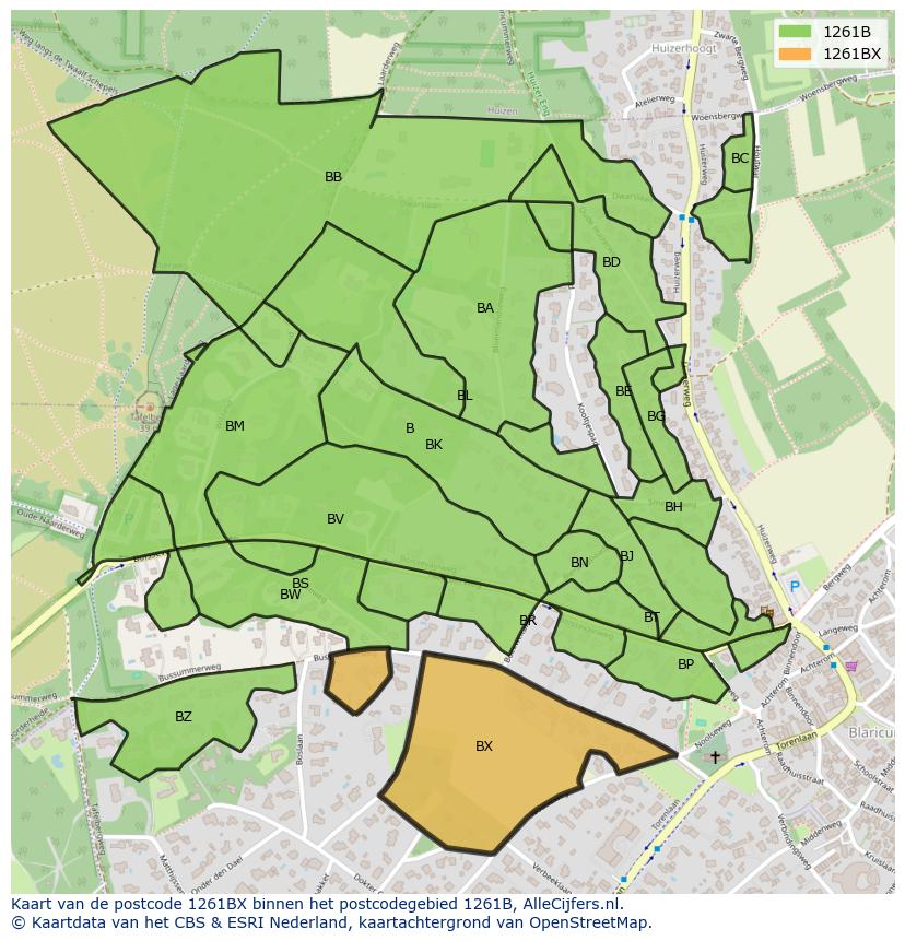 Afbeelding van het postcodegebied 1261 BX op de kaart.