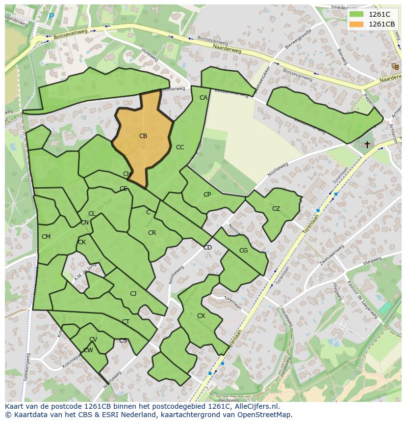 Afbeelding van het postcodegebied 1261 CB op de kaart.