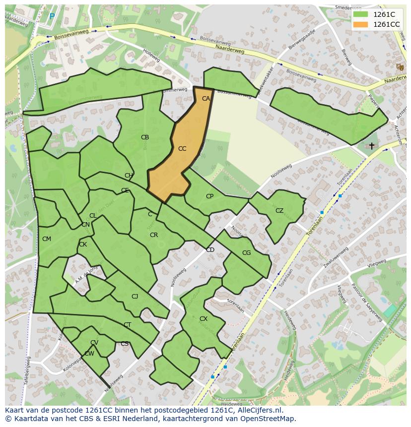 Afbeelding van het postcodegebied 1261 CC op de kaart.