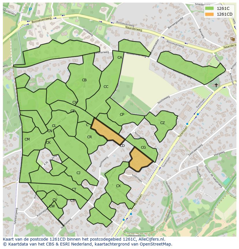 Afbeelding van het postcodegebied 1261 CD op de kaart.
