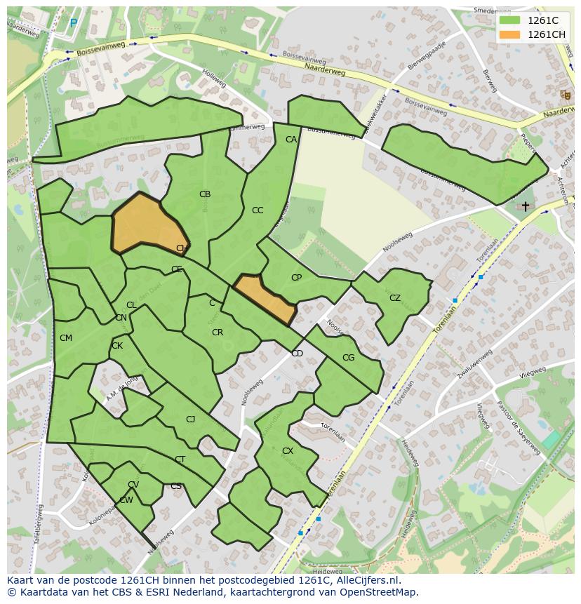 Afbeelding van het postcodegebied 1261 CH op de kaart.
