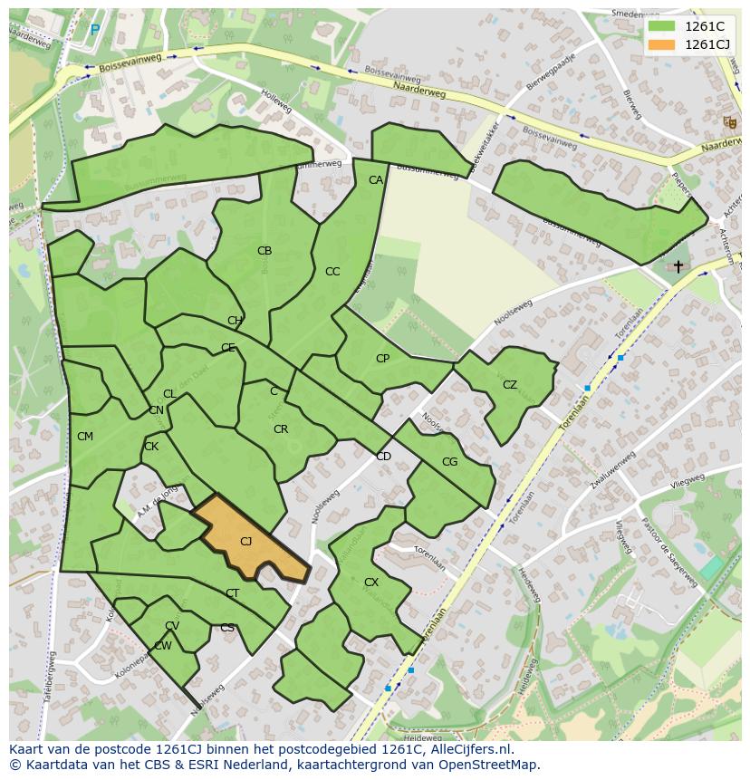 Afbeelding van het postcodegebied 1261 CJ op de kaart.