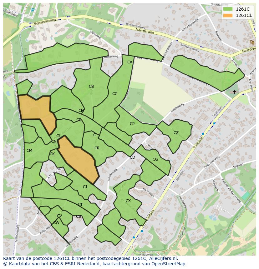 Afbeelding van het postcodegebied 1261 CL op de kaart.