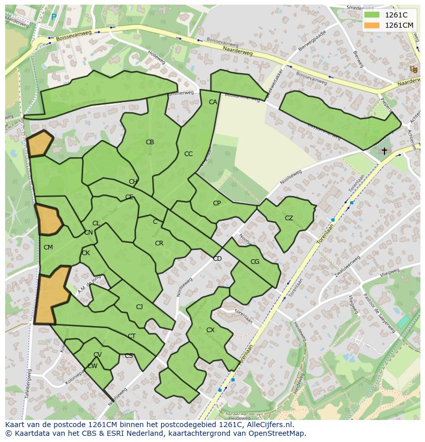 Afbeelding van het postcodegebied 1261 CM op de kaart.