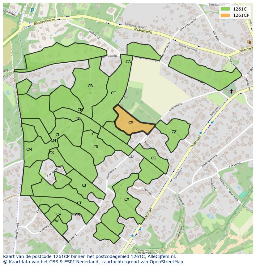 Afbeelding van het postcodegebied 1261 CP op de kaart.