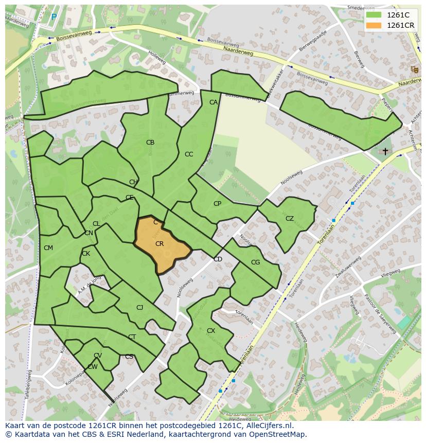 Afbeelding van het postcodegebied 1261 CR op de kaart.