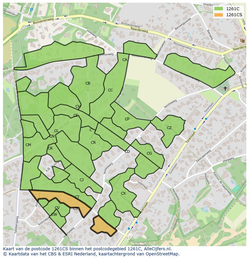Afbeelding van het postcodegebied 1261 CS op de kaart.