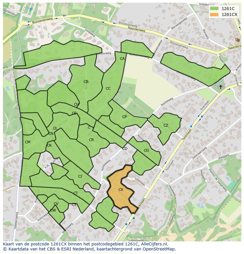 Afbeelding van het postcodegebied 1261 CX op de kaart.