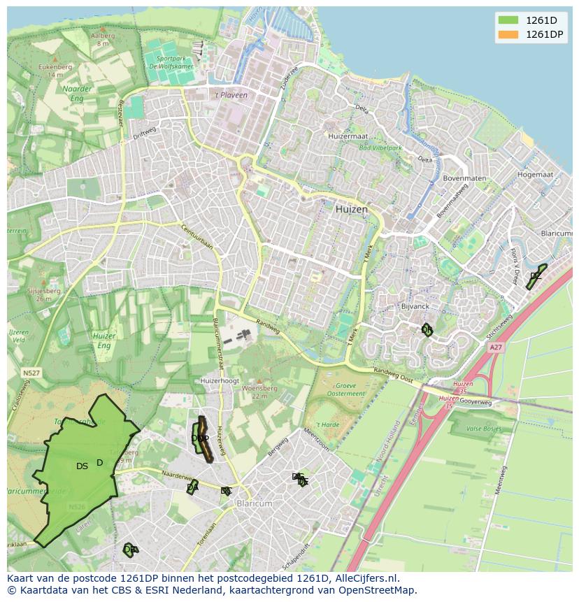 Afbeelding van het postcodegebied 1261 DP op de kaart.