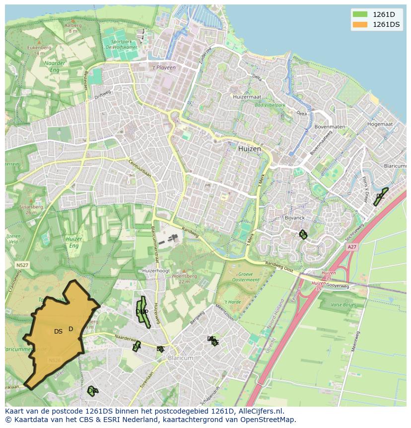 Afbeelding van het postcodegebied 1261 DS op de kaart.