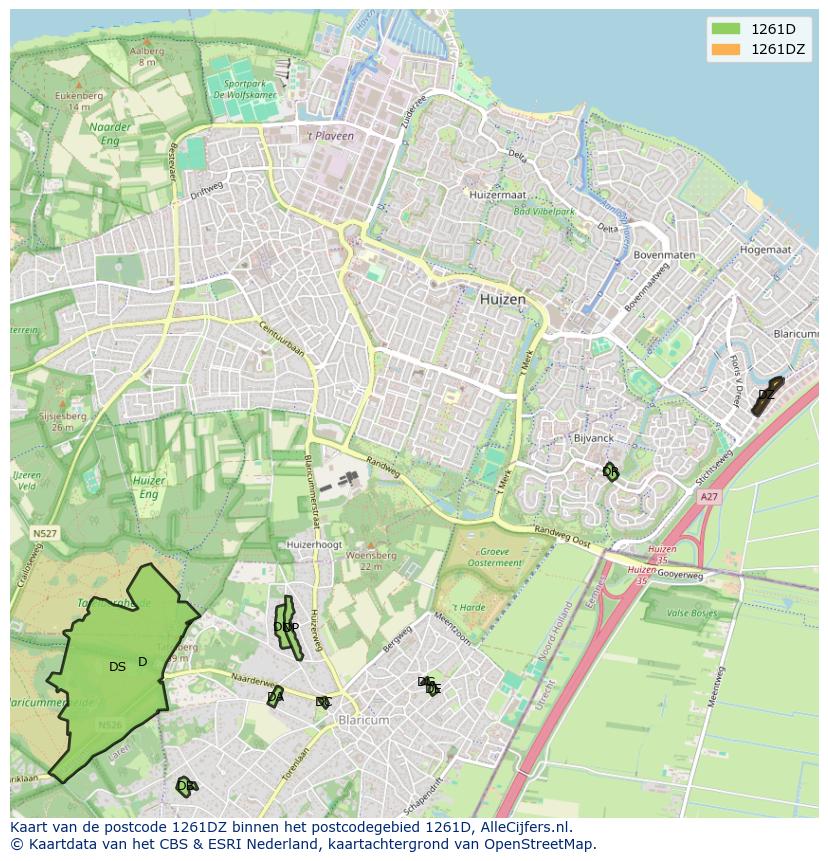 Afbeelding van het postcodegebied 1261 DZ op de kaart.