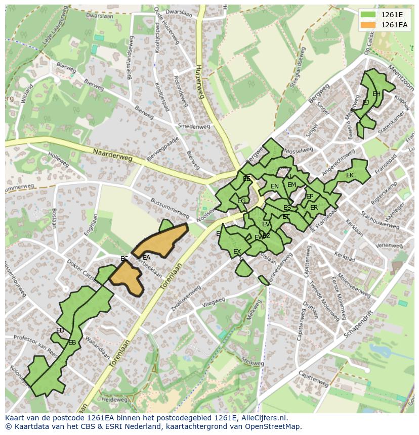 Afbeelding van het postcodegebied 1261 EA op de kaart.