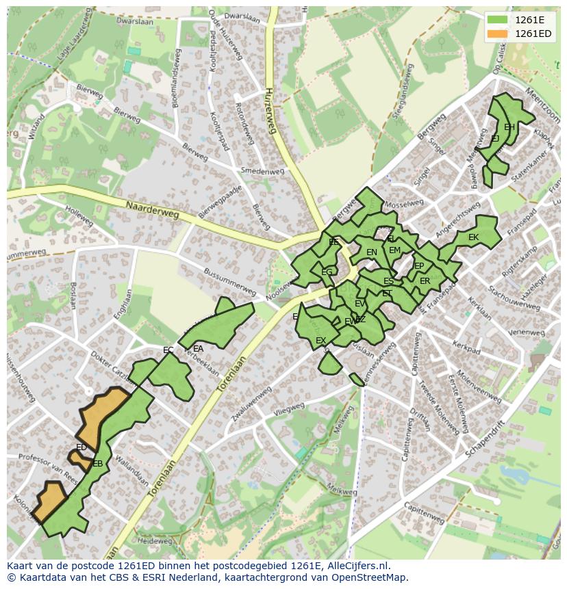 Afbeelding van het postcodegebied 1261 ED op de kaart.