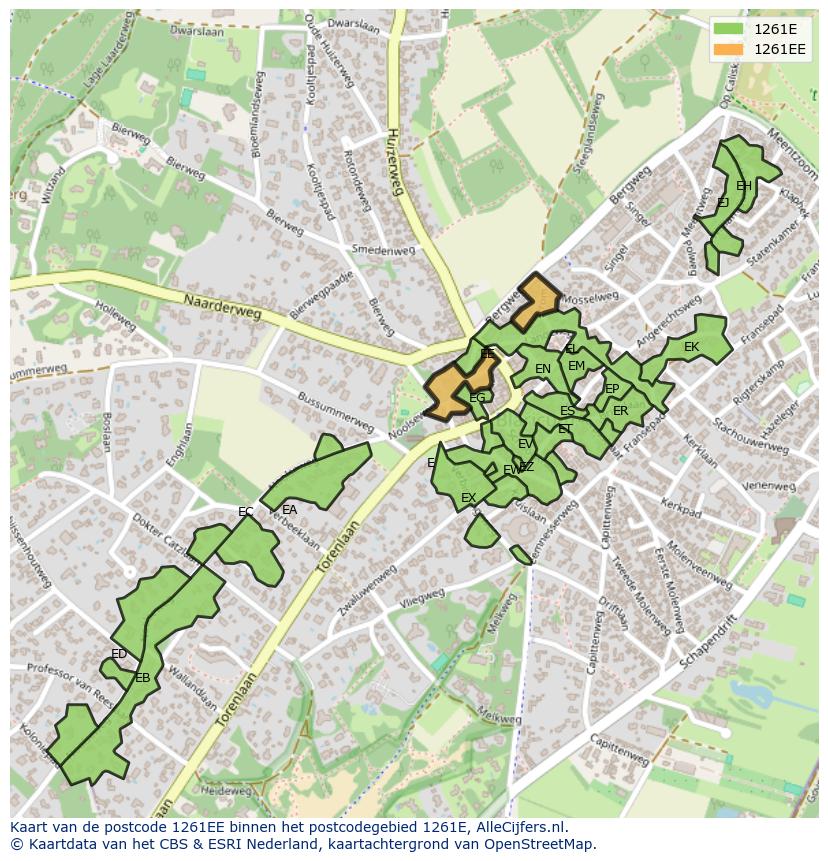 Afbeelding van het postcodegebied 1261 EE op de kaart.