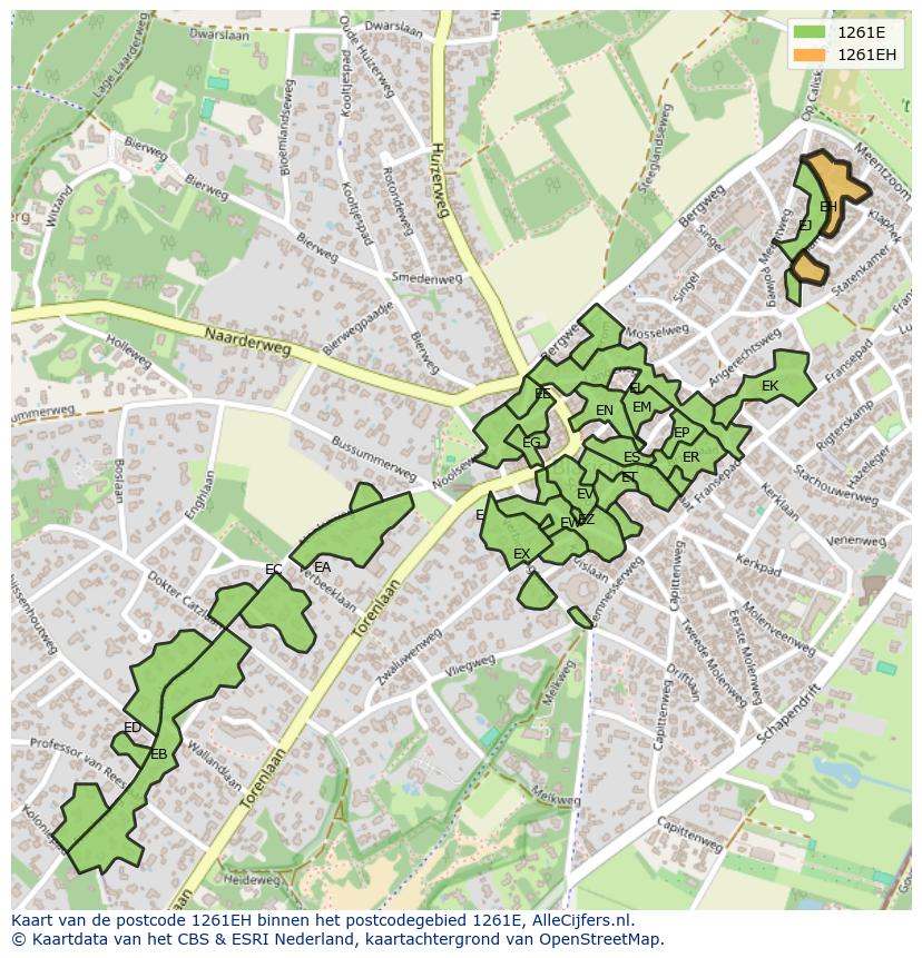 Afbeelding van het postcodegebied 1261 EH op de kaart.