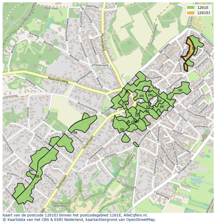 Afbeelding van het postcodegebied 1261 EJ op de kaart.