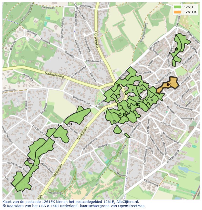 Afbeelding van het postcodegebied 1261 EK op de kaart.