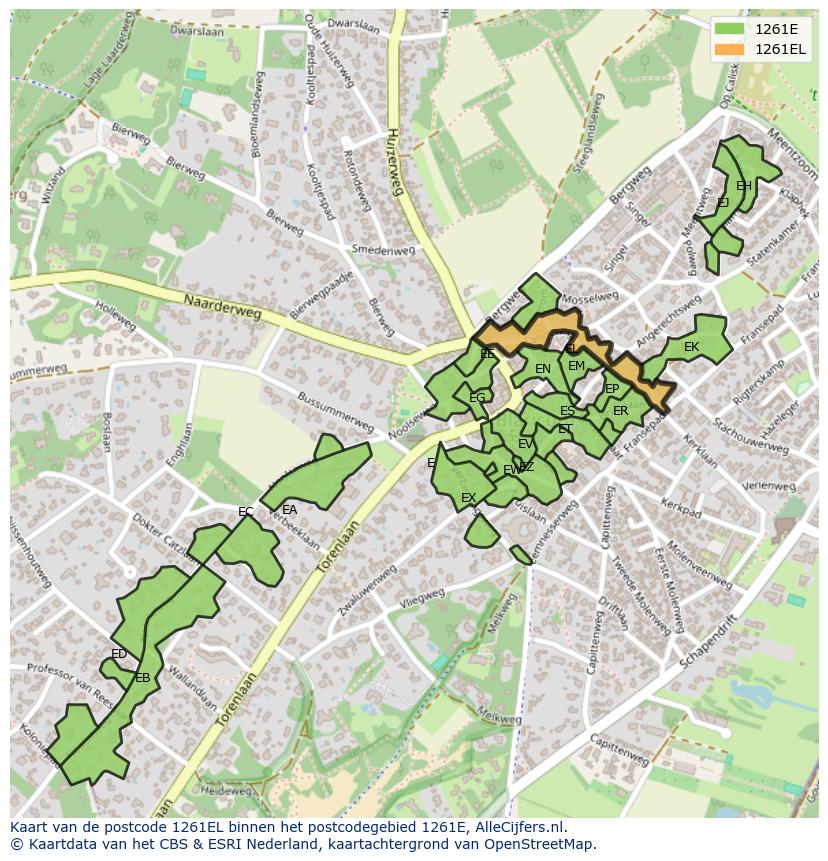 Afbeelding van het postcodegebied 1261 EL op de kaart.