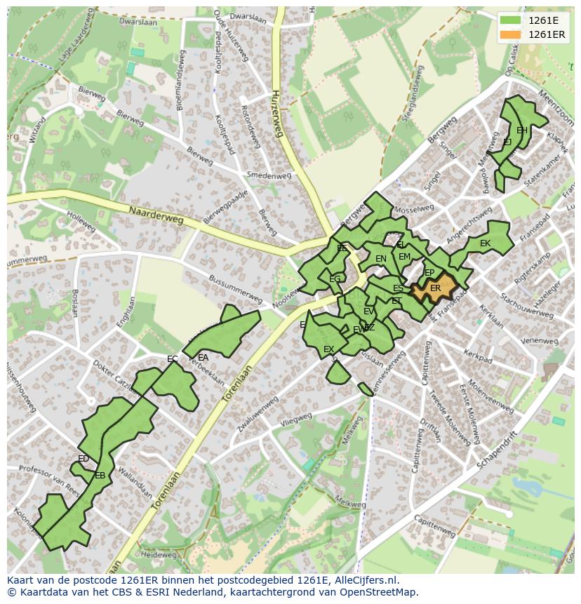 Afbeelding van het postcodegebied 1261 ER op de kaart.