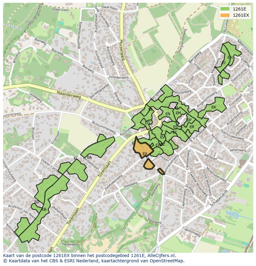 Afbeelding van het postcodegebied 1261 EX op de kaart.