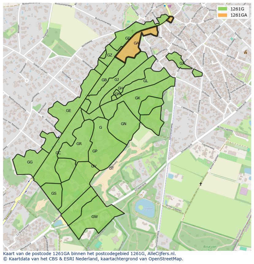 Afbeelding van het postcodegebied 1261 GA op de kaart.