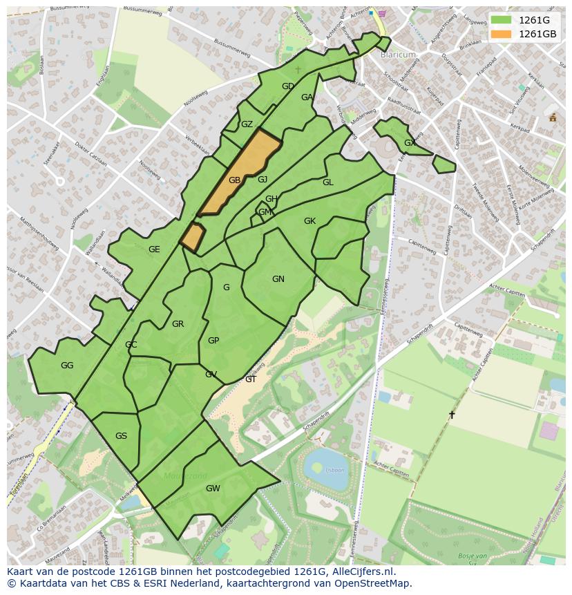 Afbeelding van het postcodegebied 1261 GB op de kaart.