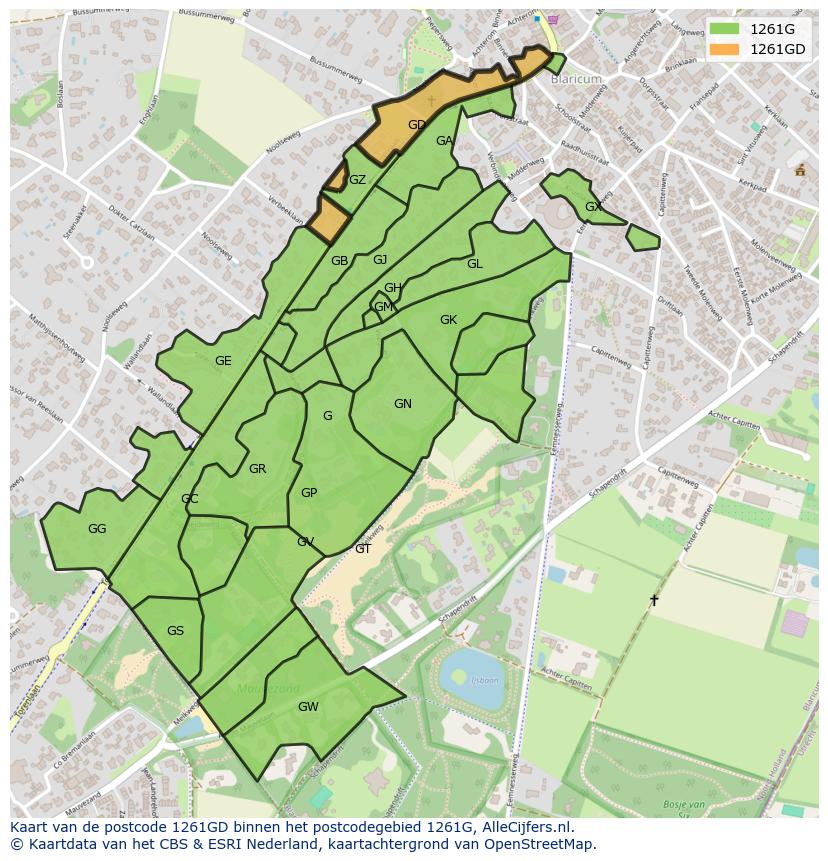 Afbeelding van het postcodegebied 1261 GD op de kaart.
