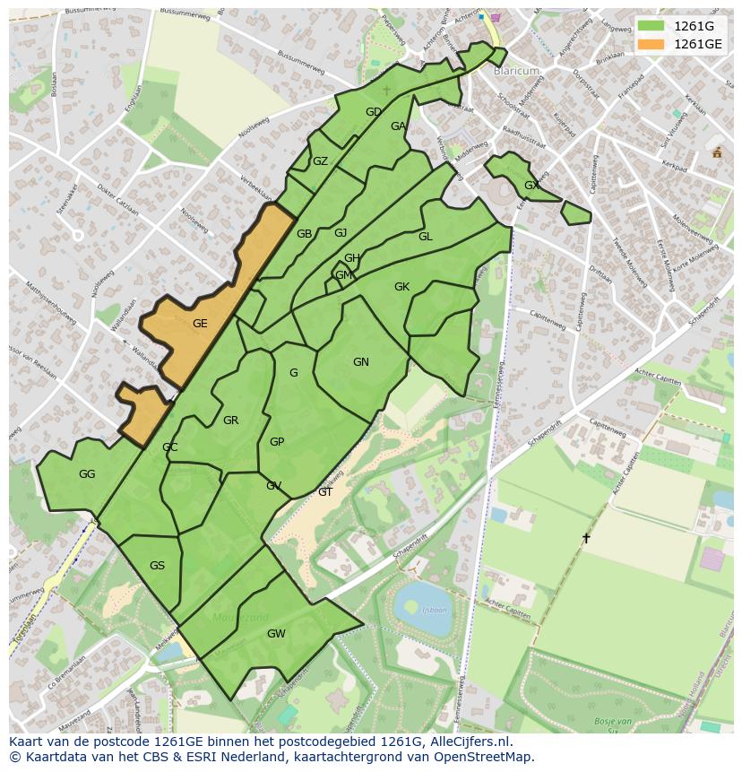 Afbeelding van het postcodegebied 1261 GE op de kaart.