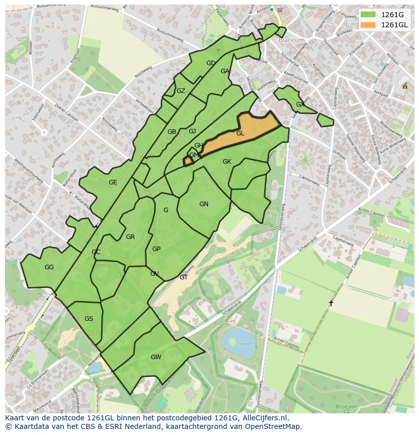 Afbeelding van het postcodegebied 1261 GL op de kaart.