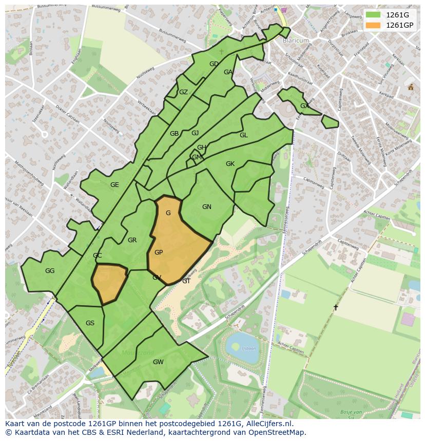 Afbeelding van het postcodegebied 1261 GP op de kaart.