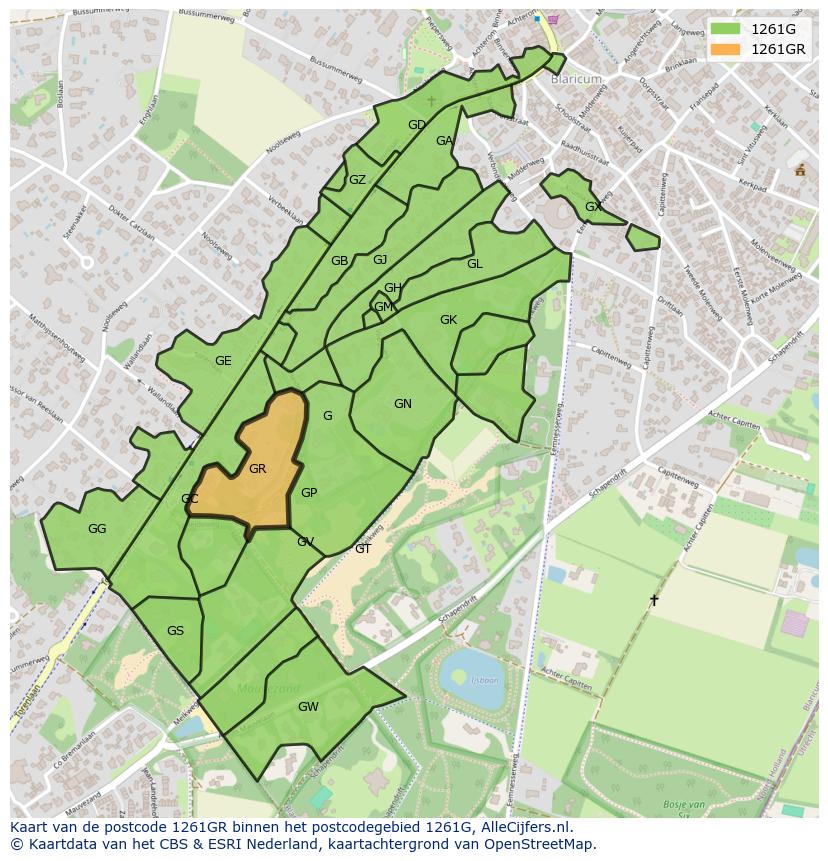 Afbeelding van het postcodegebied 1261 GR op de kaart.