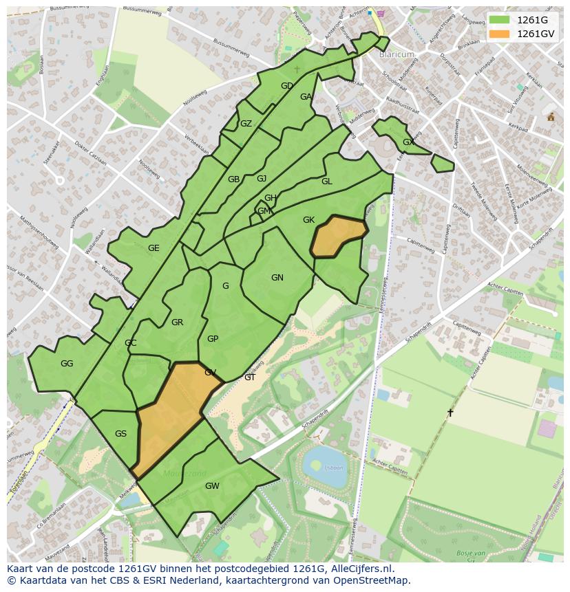 Afbeelding van het postcodegebied 1261 GV op de kaart.