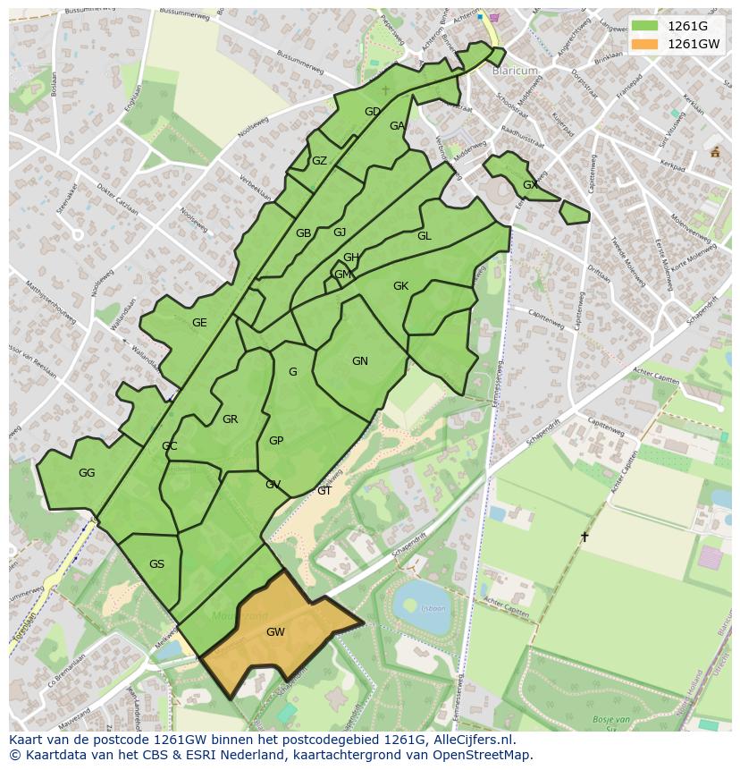 Afbeelding van het postcodegebied 1261 GW op de kaart.