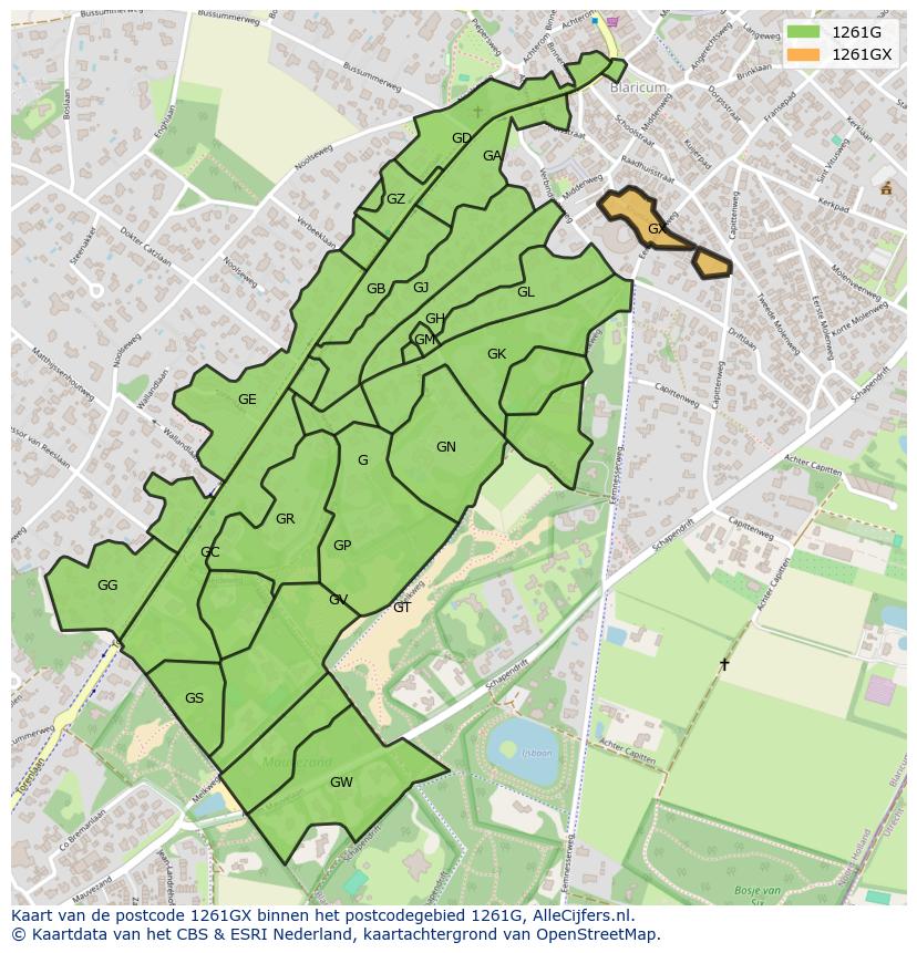 Afbeelding van het postcodegebied 1261 GX op de kaart.