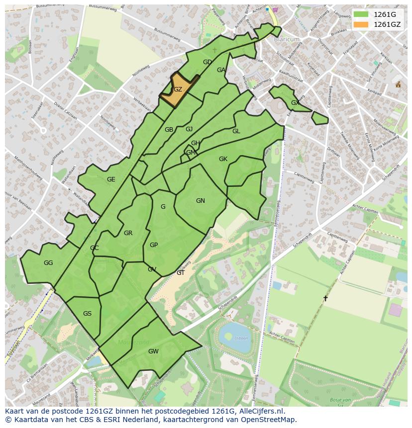 Afbeelding van het postcodegebied 1261 GZ op de kaart.