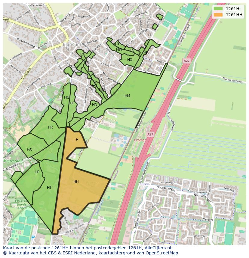 Afbeelding van het postcodegebied 1261 HH op de kaart.