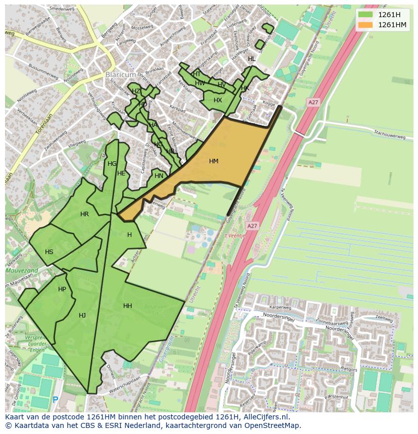 Afbeelding van het postcodegebied 1261 HM op de kaart.