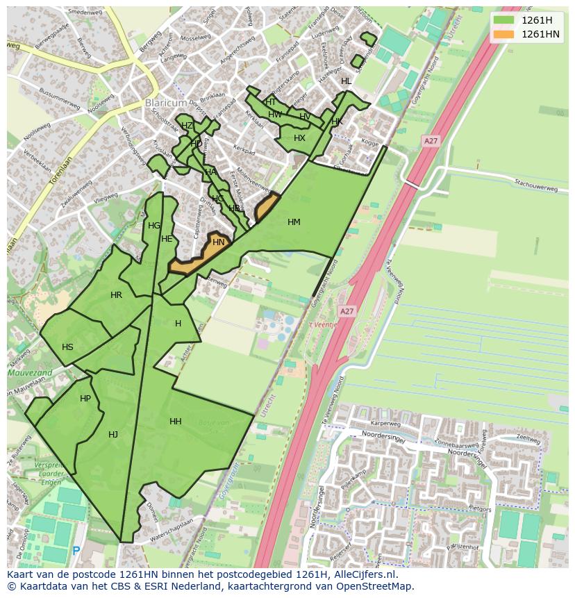 Afbeelding van het postcodegebied 1261 HN op de kaart.