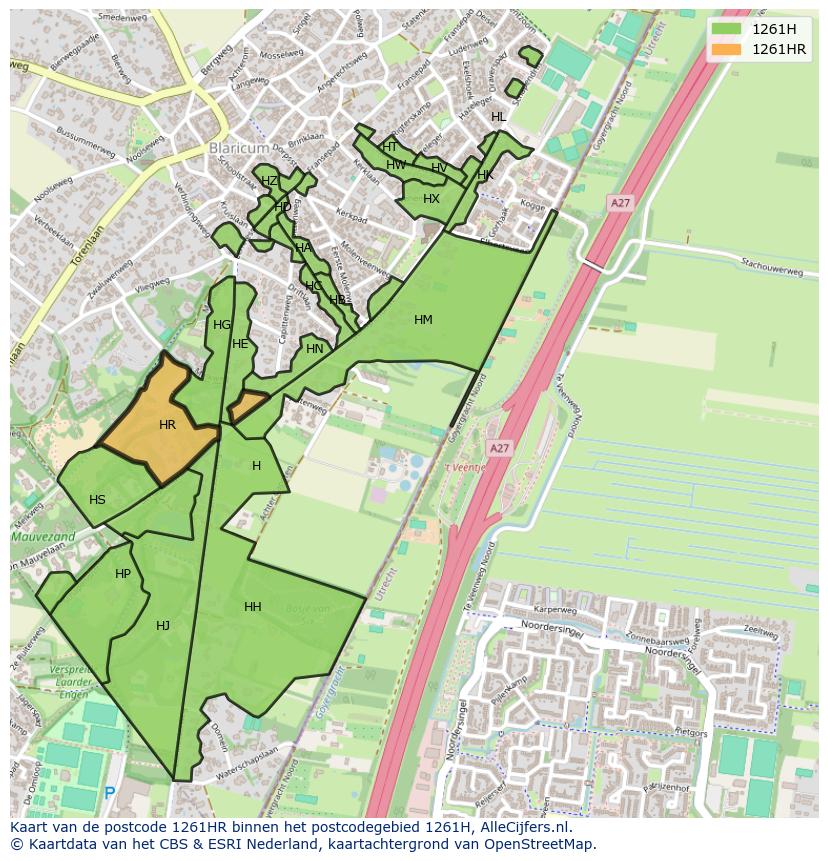 Afbeelding van het postcodegebied 1261 HR op de kaart.