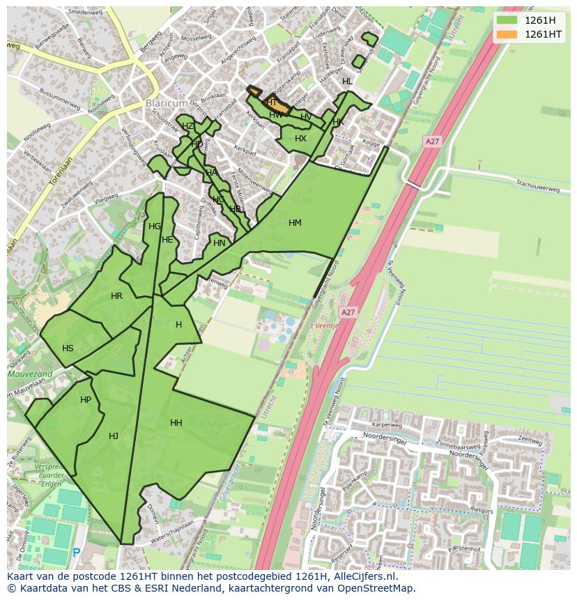 Afbeelding van het postcodegebied 1261 HT op de kaart.