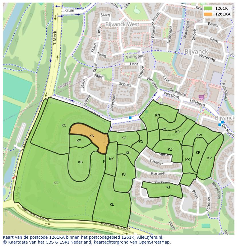 Afbeelding van het postcodegebied 1261 KA op de kaart.