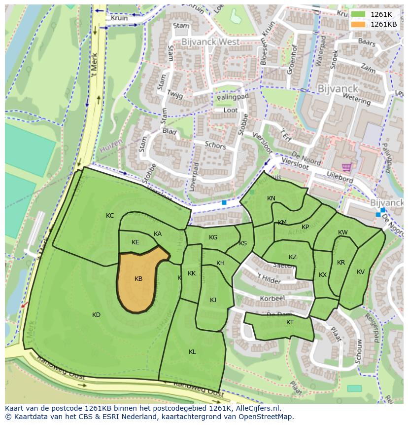 Afbeelding van het postcodegebied 1261 KB op de kaart.