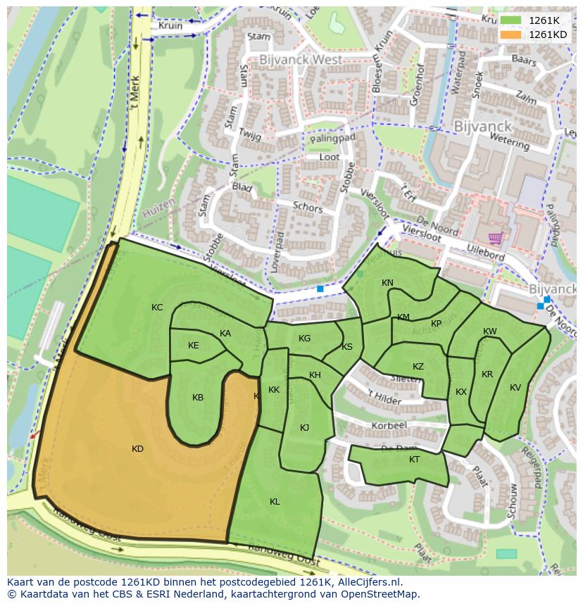 Afbeelding van het postcodegebied 1261 KD op de kaart.